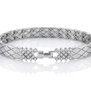 Silver Quilted Geometric Link Bracelet with Pavé Accents