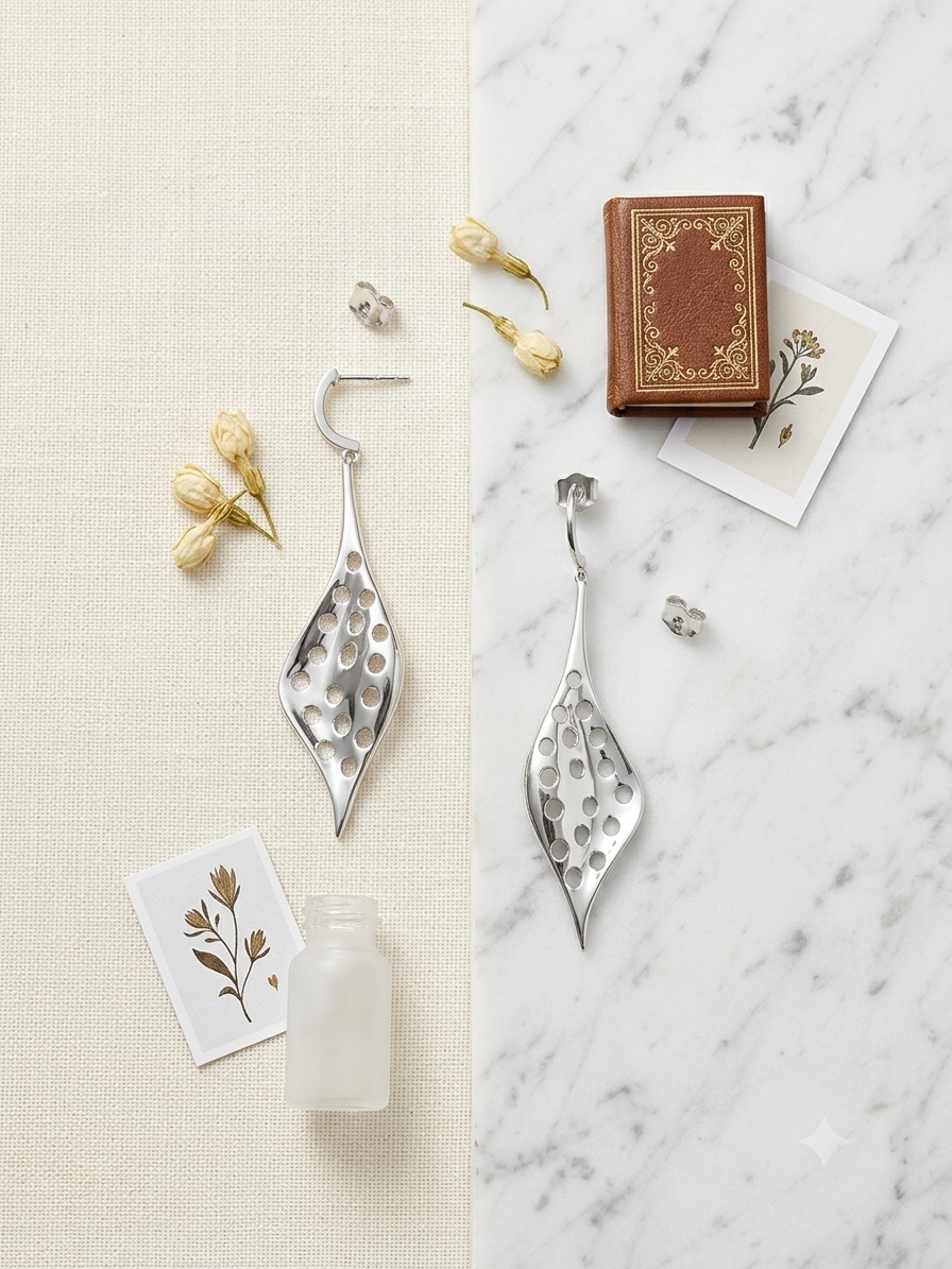 Silver Luna Sculptural Openwork Drop Earrings - Image 2