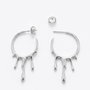 Silver Liquid Drip Sculptural Open Hoop Earrings