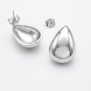 Silver Astra Puffed Teardrop Stud Earrings
