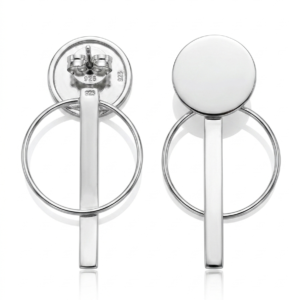 Silver Geometric Halo & Bar Earrings