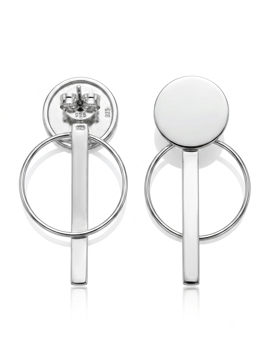 Silver Geometric Halo & Bar Earrings