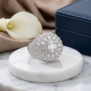 Silver Grand Oval Baguette Cluster Signet Ring - Multi-Halo Iced Out Band