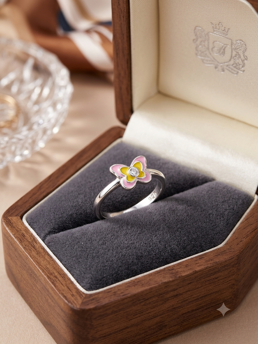 Silveria pink butterfly ring