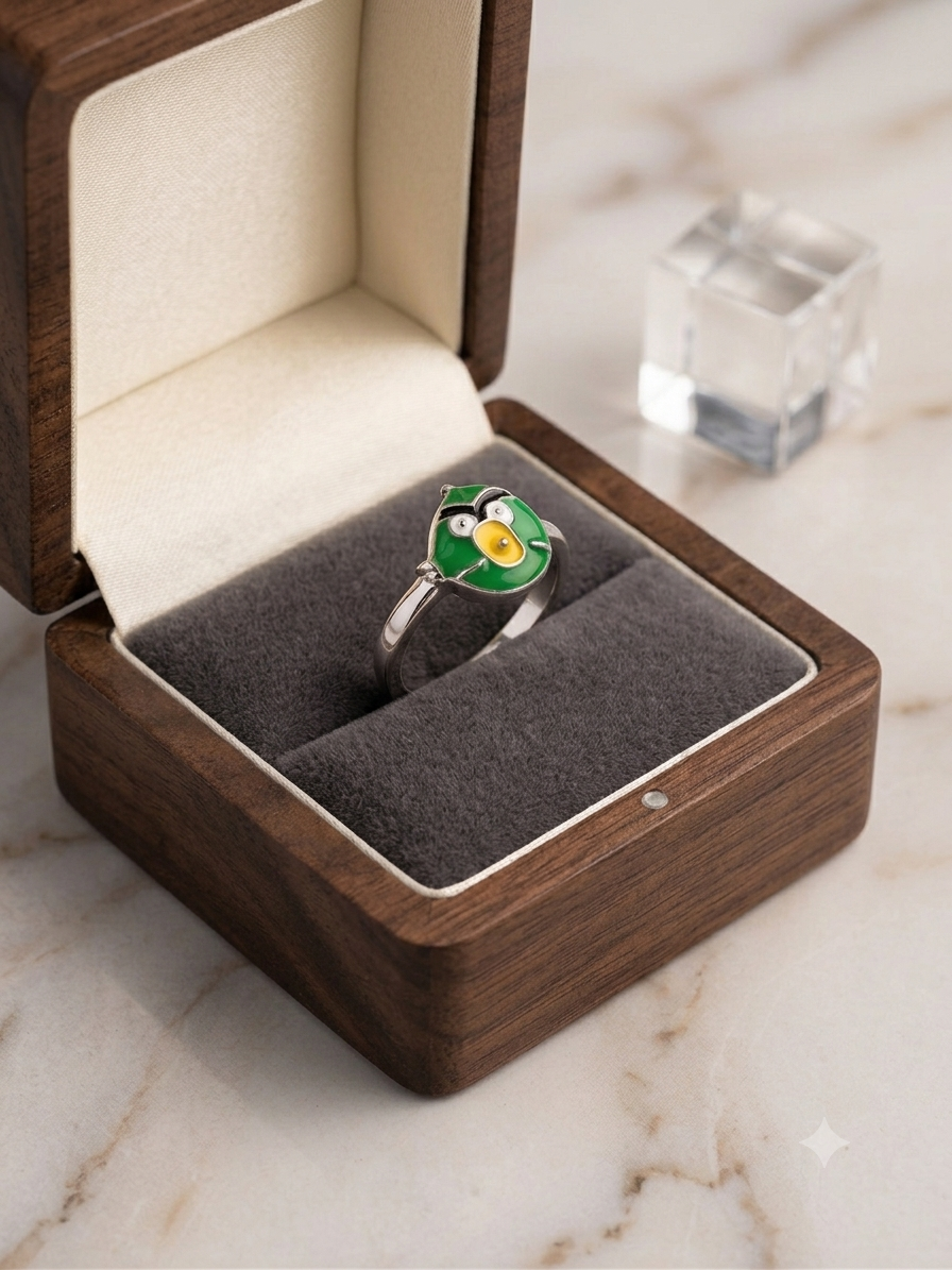 Silveria green angry bird ring
