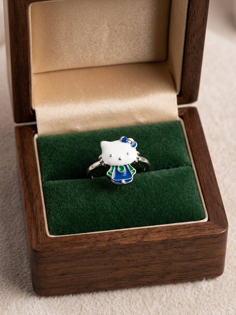 Silveria cute blue kitty ring