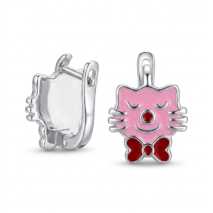 Silver Kid’s Pink Kitty Enamel Earring