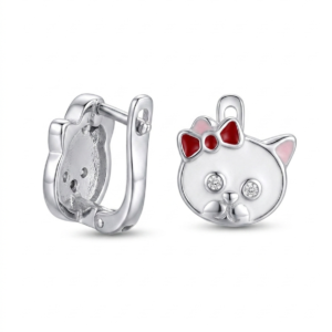 Silver Kid’s Cute Kitty Enamel Earring
