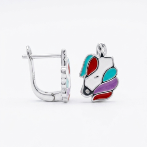 Silver Kid’s Unicorn Enamel Earring