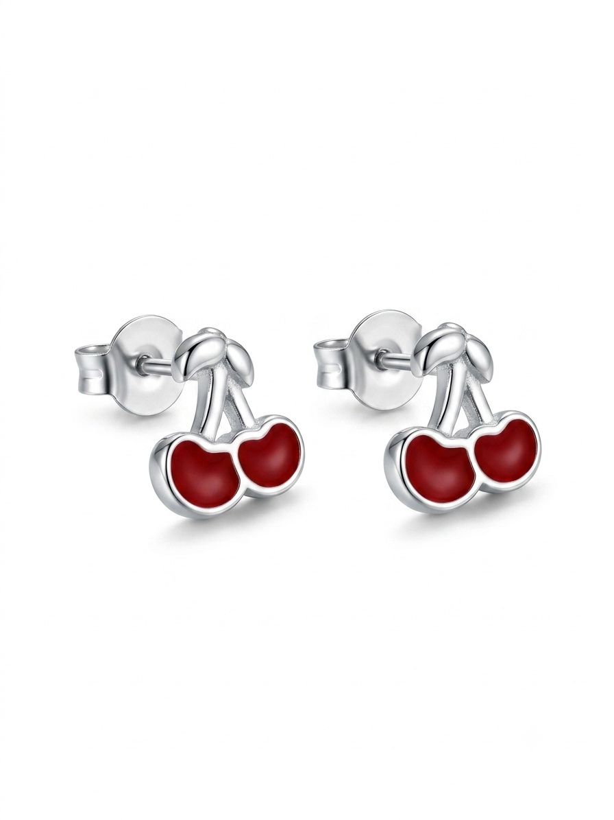 Silver Kid’s cherry Enamel Earring