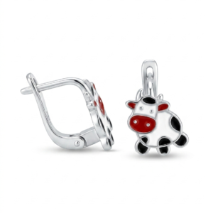 Silver Kid’s Cow Enamel Earring