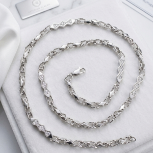 Silver Geometric Zigzag CZ Station Chain