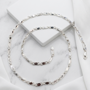 Silver Diamond Motif Link Chain Necklace