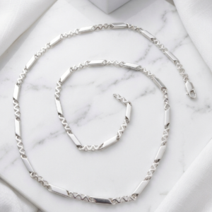 Silver Zigzag Bar Link Chain Necklace