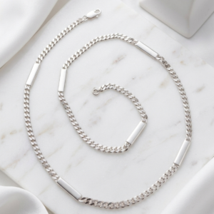 Silver Curb Chain with Polished Bar Stations