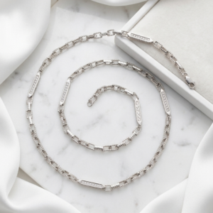 Silver Pavé Bar & Box Link Chain