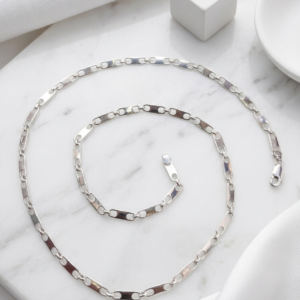 Silver Flat Bar & Ring Link Chain Necklace