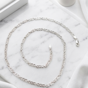 Silver Textured Double Ring Link Chain