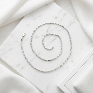 Silver Diamond-Shaped Textured Link Chain