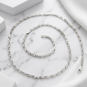 Silver Textured Bar Link Chain Necklace