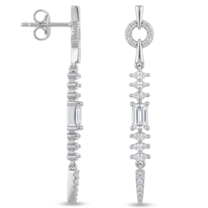 Silver Mixed-Cut CZ Drop Earrings