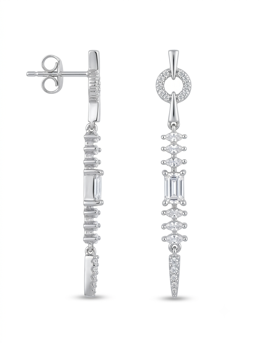 Silver Mixed-Cut CZ Drop Earrings