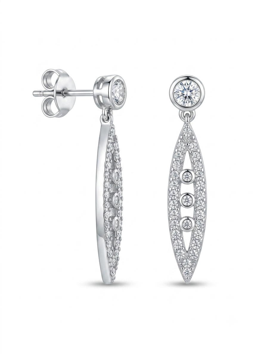 Silver Bezel Solitaire & Marquise CZ Drop Earrings