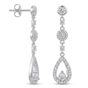 Silver Bezel & Halo Teardrop CZ Drop Earrings