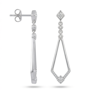 Silver Geometric Rhombus Openwork CZ Drop Earrings