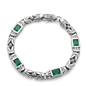 Silver Emerald Green Zircon Byzantine Bracelet
