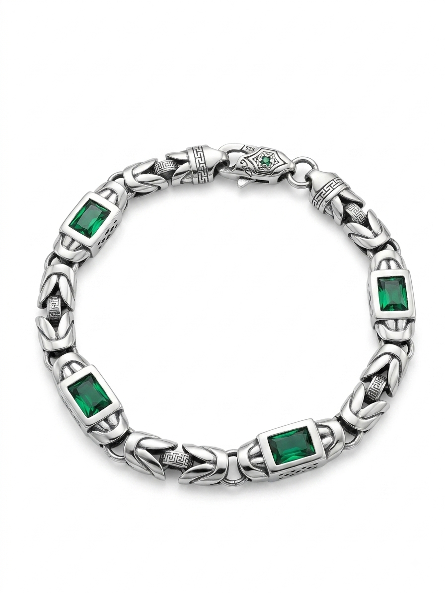 Silver Emerald Green Zircon Byzantine Bracelet