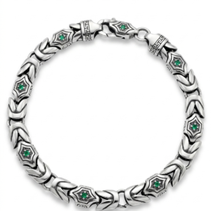 Silver Green Zircon Hexagon Motif Byzantine Bracelet