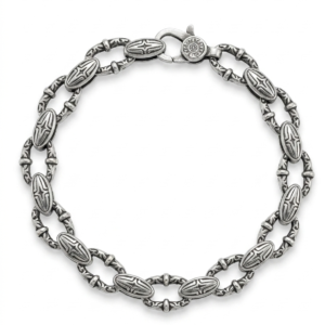 Silver Starburst Oval Motif Link Bracelet