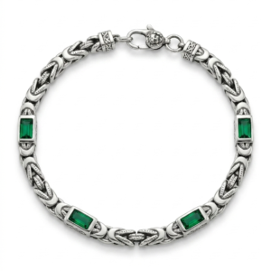Silver Emerald Green Zircon Byzantine Link Bracelet
