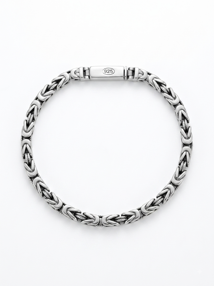 Silver Byzantine Rope Chain Link Bracelet