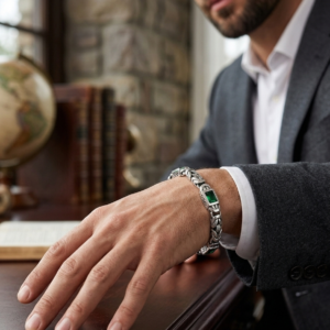 Alternative view of Silver Emerald Green Zircon Byzantine Bracelet