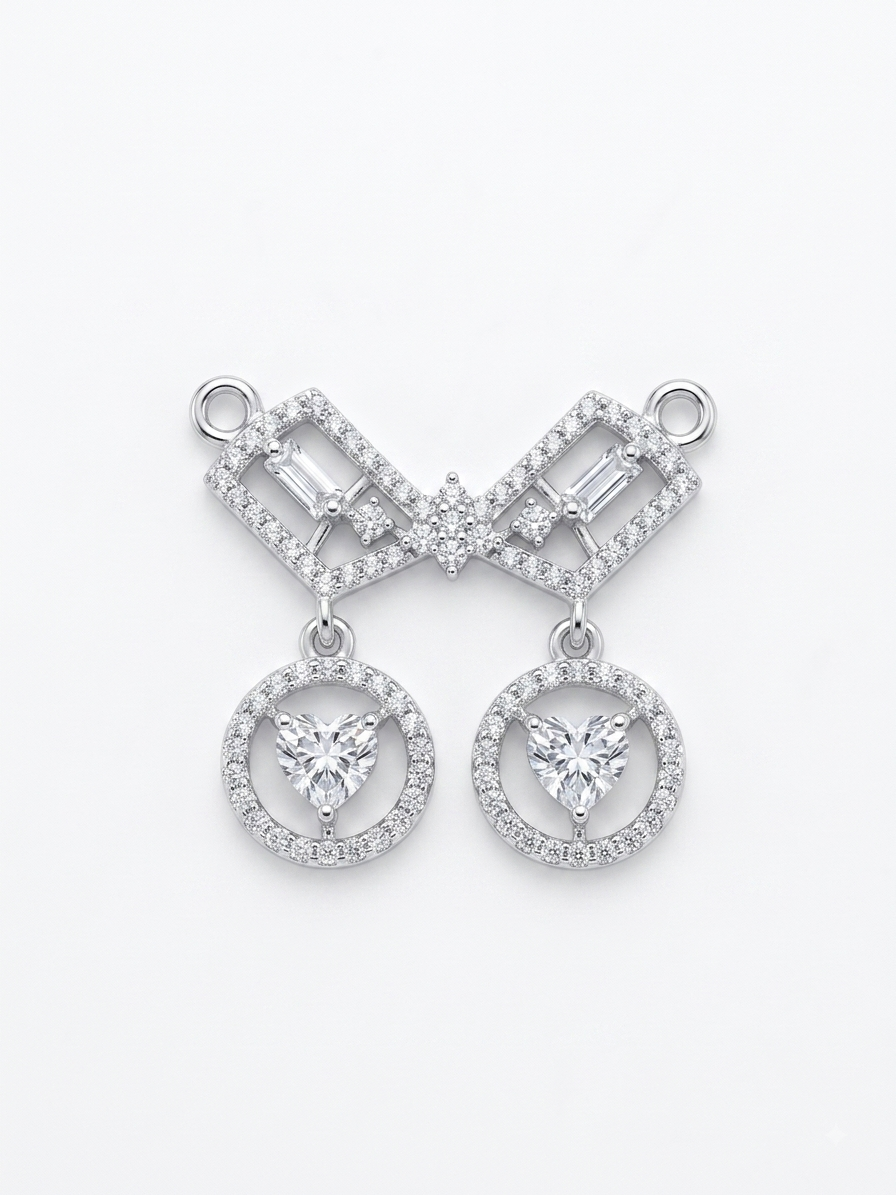 Silver Modern Bow & Heart CZ Mangalsutra Pendant