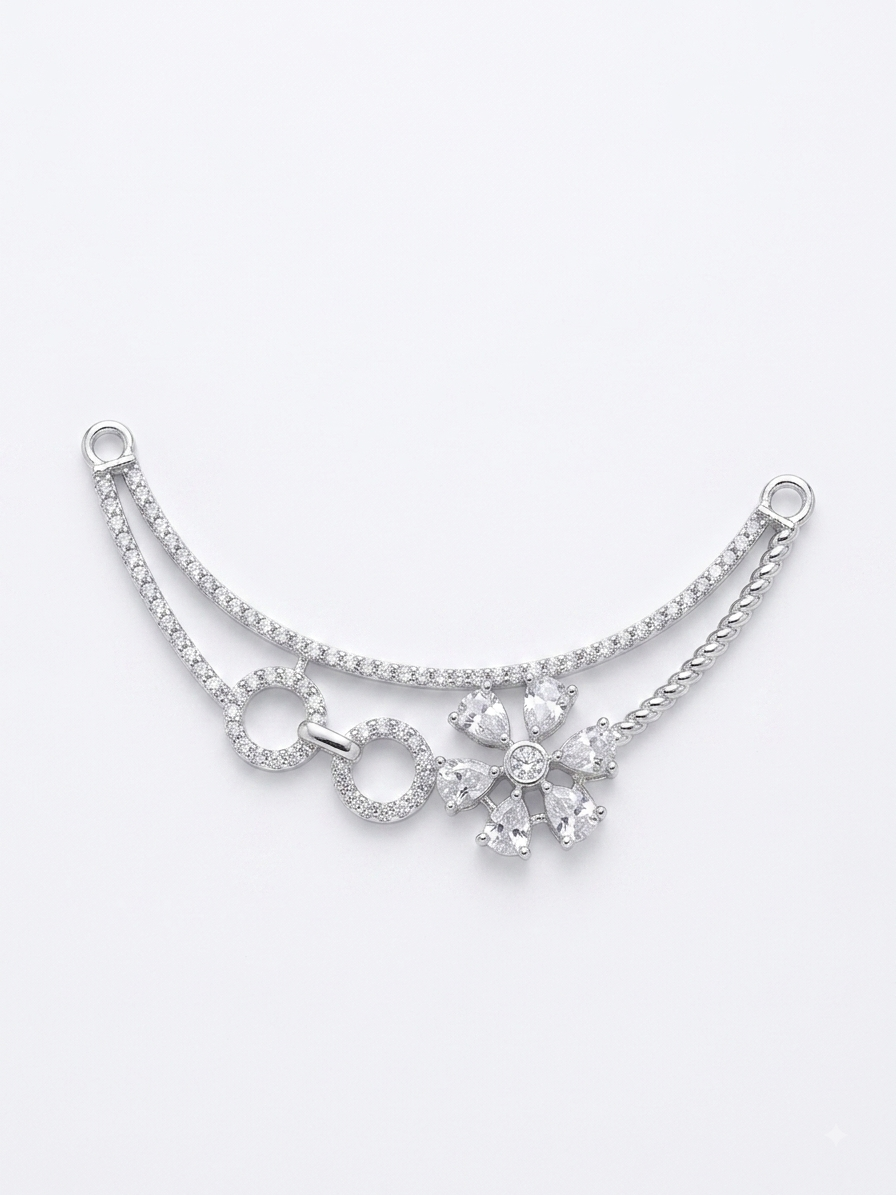 Silver Floral Crescent Mangalsutra Pendant