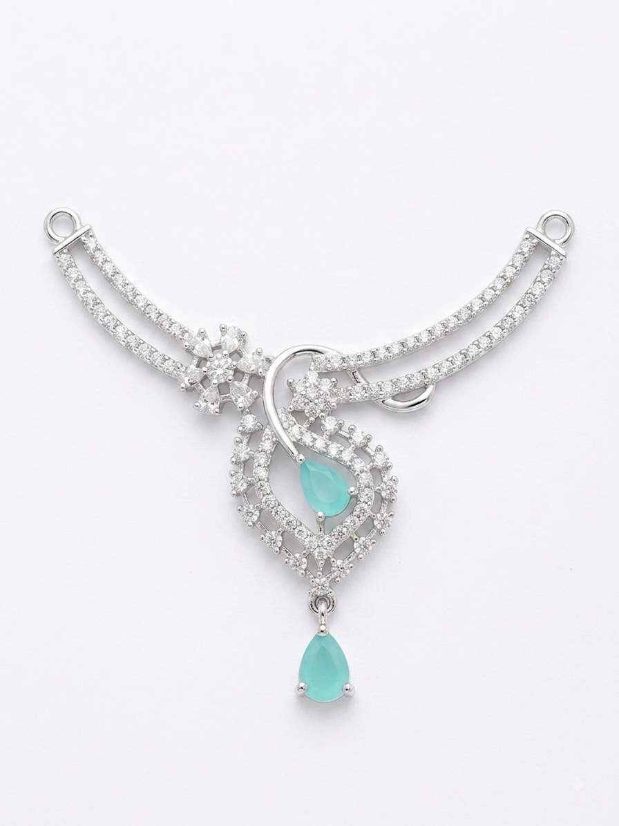 Silver Mint Green Teardrop CZ Mangalsutra Pendant