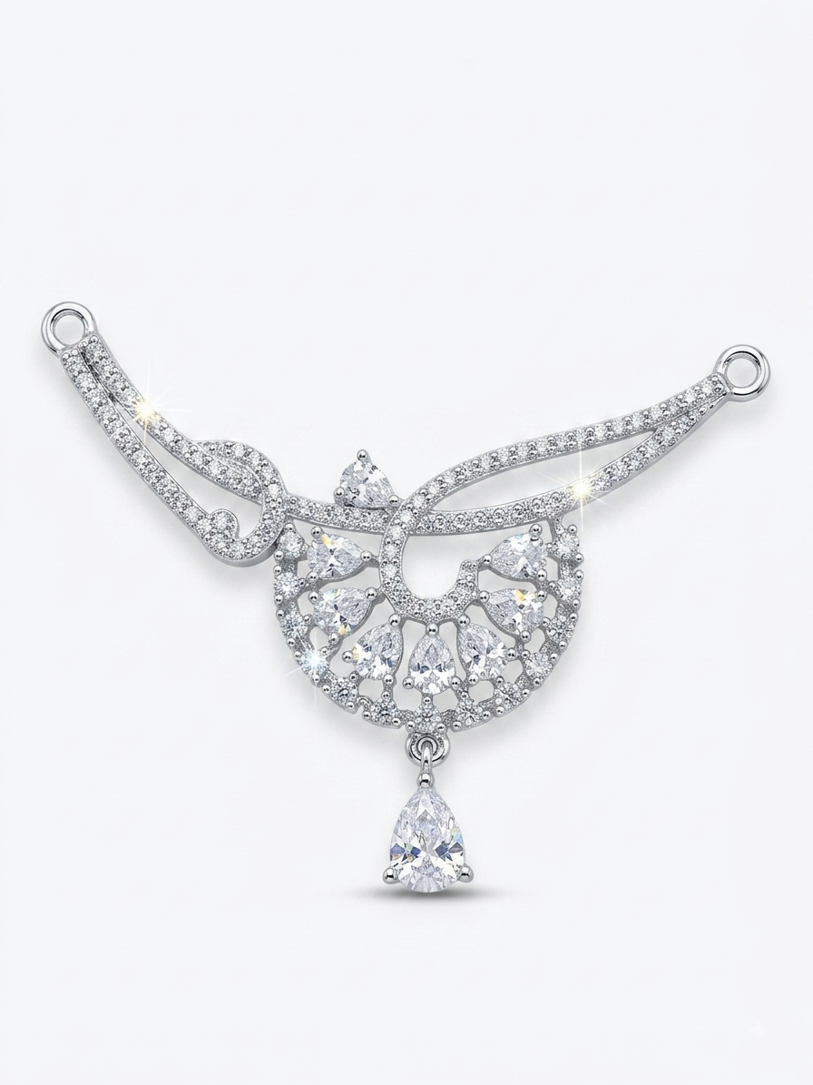 Silver Pavé Filigree Chandbali Mangalsutra Pendant