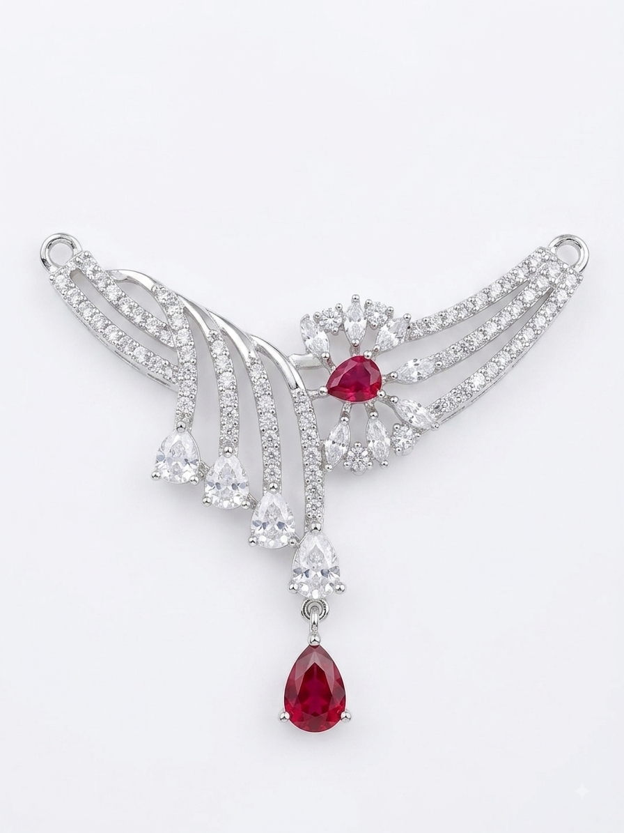Silver Ruby Red Teardrop CZ Mangalsutra Pendant