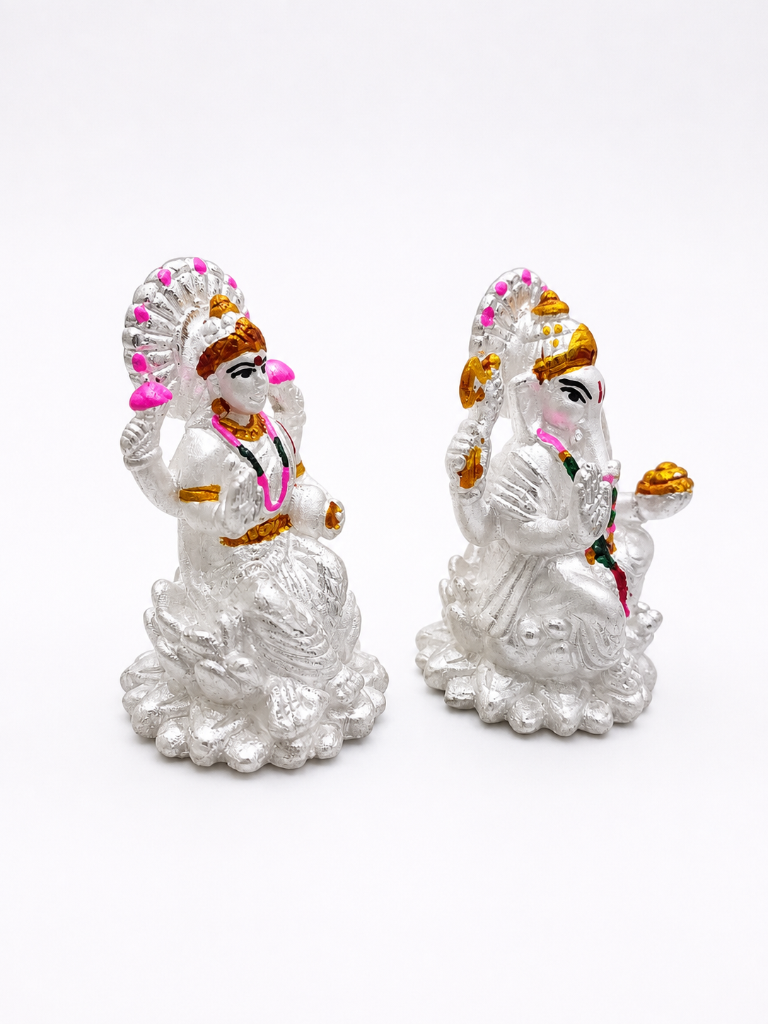 Silver Laxmi Ganesh Murti with Hand-Painted Details | Silveria - Image 2