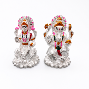 Silver Laxmi Ganesh Murti with Hand-Painted Details | Silveria