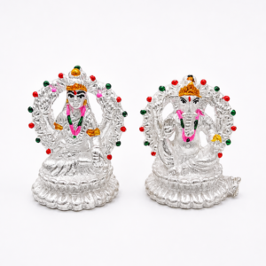 Silver Lakshmi Ganesha Set with Color Accents | Silveria
