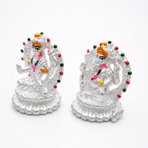 Alternative view of Silver Lakshmi Ganesha Set with Color Accents | Silveria