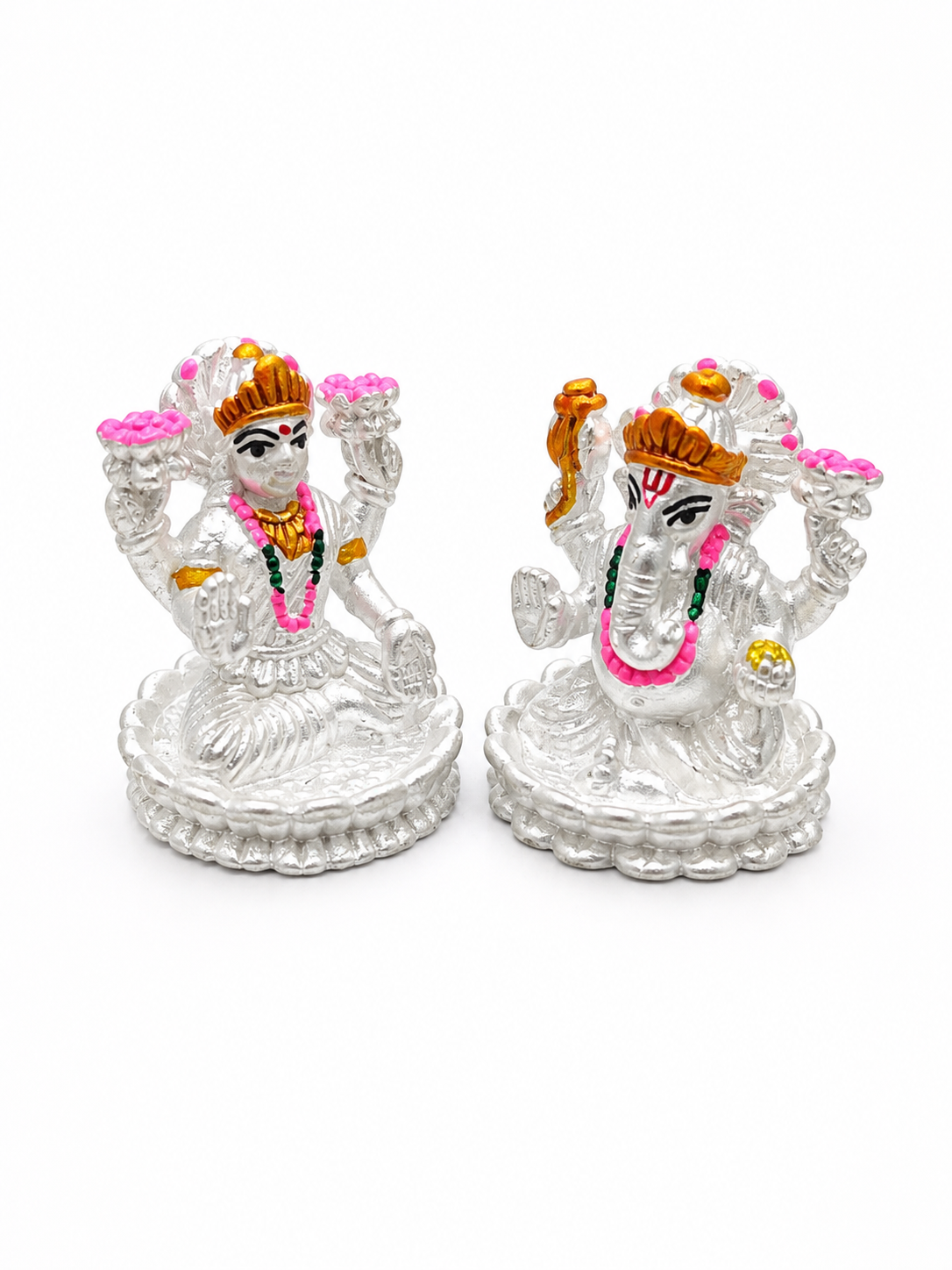 Premium 999 Silver Laxmi Ganesh Idols - Vibrant Enamel Accents | Silveria - Image 2