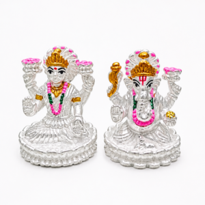Premium 999 Silver Laxmi Ganesh Idols - Vibrant Enamel Accents | Silveria