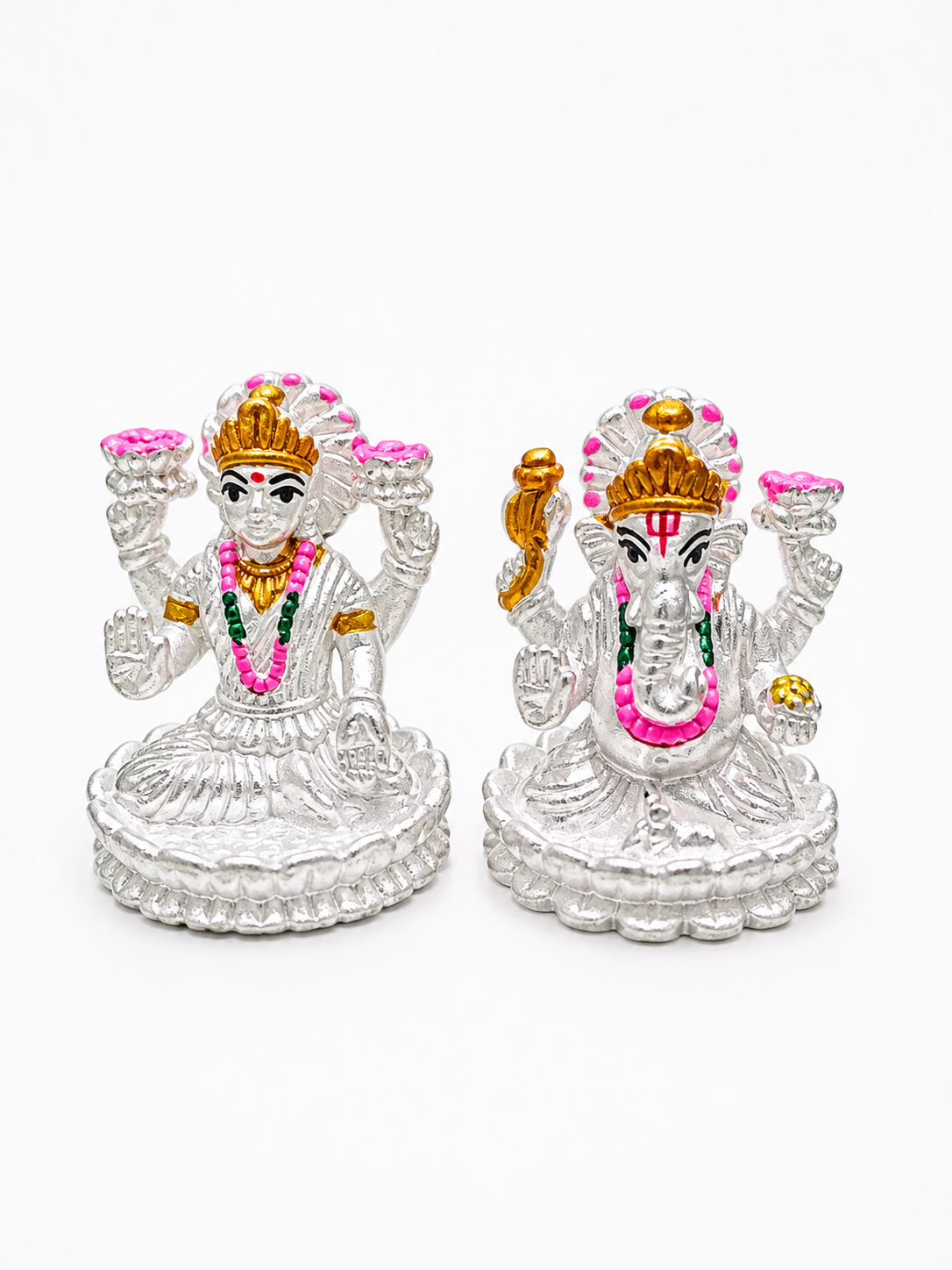 Premium 999 Silver Laxmi Ganesh Idols - Vibrant Enamel Accents | Silveria