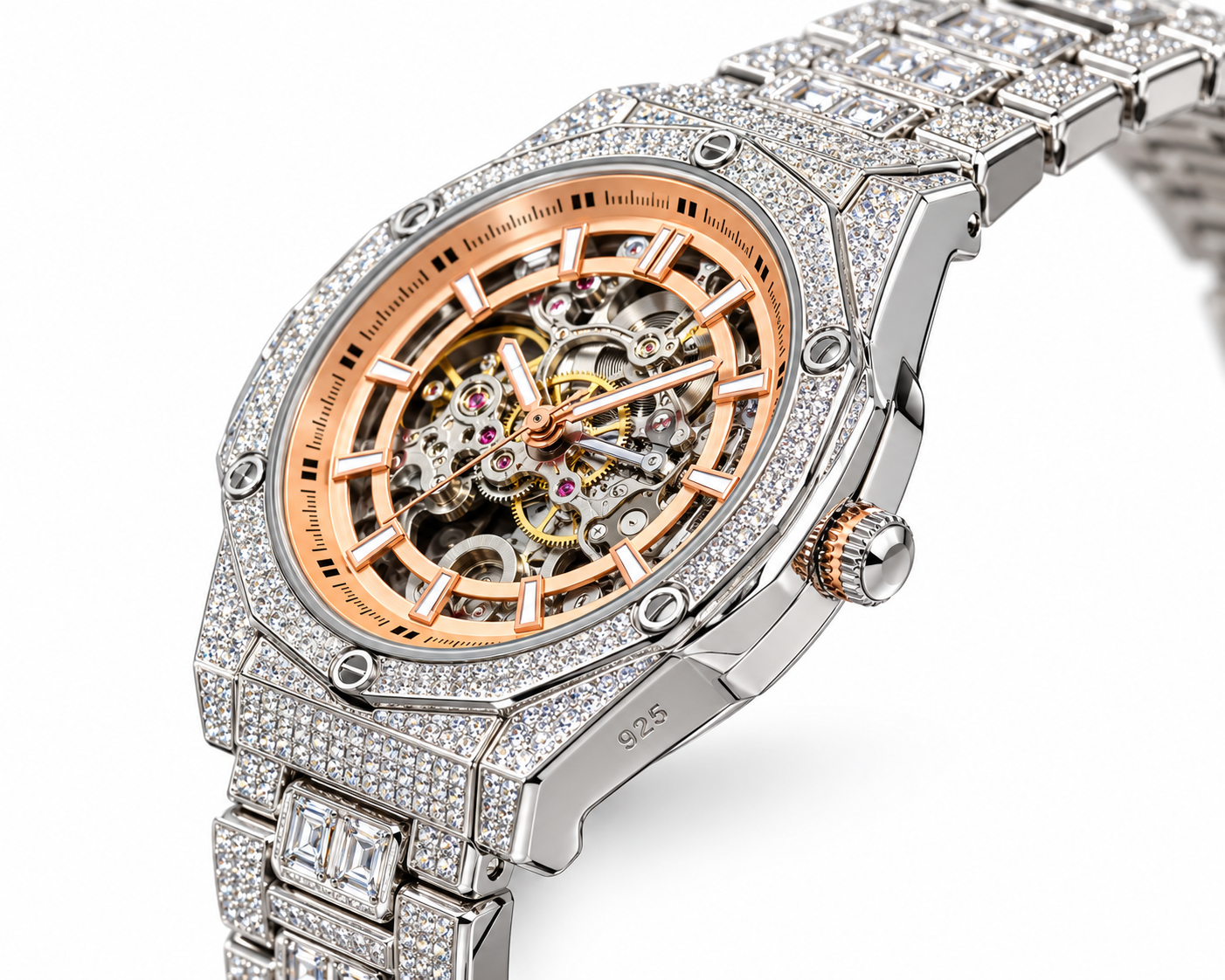 Silver 925 Automatic Skeleton RoseGold Dial Watch For Men | Silveria - Image 3