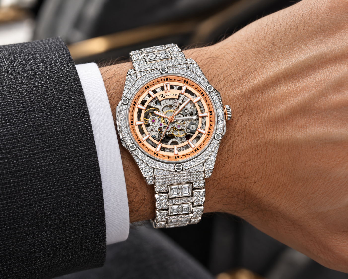 Silver 925 Automatic Skeleton RoseGold Dial Watch For Men | Silveria - Image 2